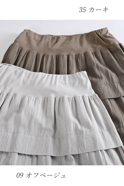 シアー×メッシュ 薄軽コンビブラウス+ワッシャーティアード ロングスカート2点セットコーデ