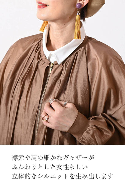 空気のような軽やかさ！シアーギャザー ジップアップブルゾン