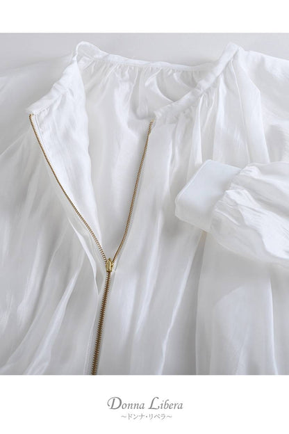 空気のような軽やかさ！シアーギャザー ジップアップブルゾン