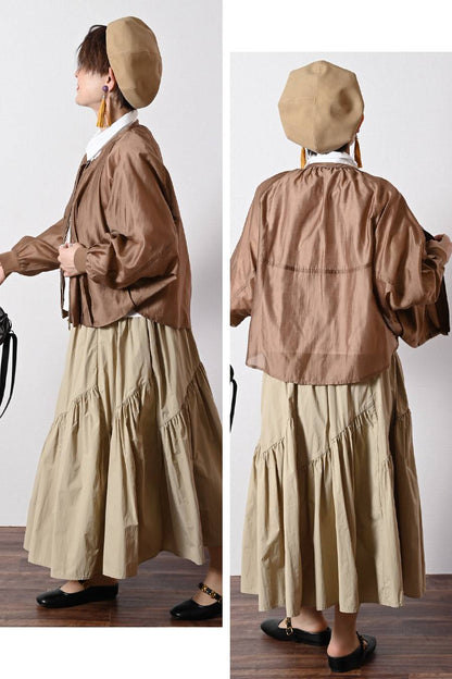 空気のような軽やかさ！シアーギャザー ジップアップブルゾン