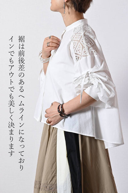 肩先に宿るエレガンス！肩レース切替 ボリュームスリーブブラウス