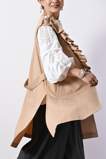 肩先に宿るエレガンス！肩レース切替 ボリュームスリーブブラウス