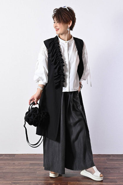 肩先に宿るエレガンス！肩レース切替 ボリュームスリーブブラウス