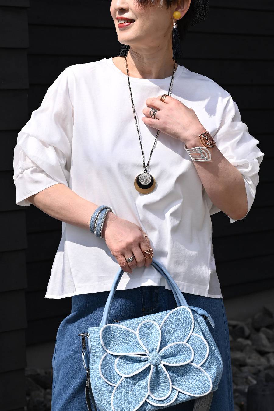 華やかさと立体感！袖ボリューム・異素材切替カットソー