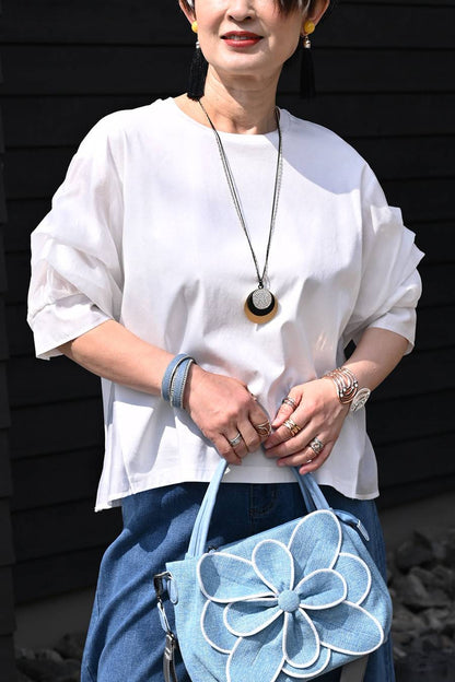 華やかさと立体感！袖ボリューム・異素材切替カットソー