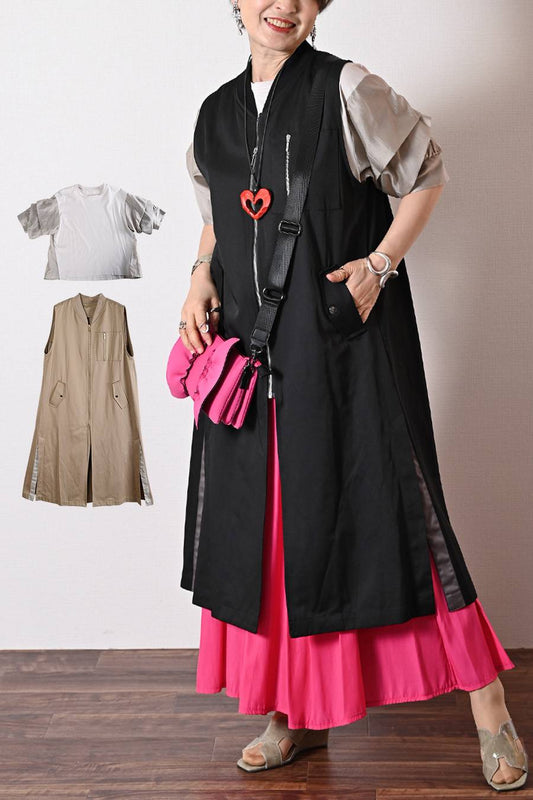 袖ボリュームカットソー＋ミリタリーロングフライトジャケット2点セットコーデ