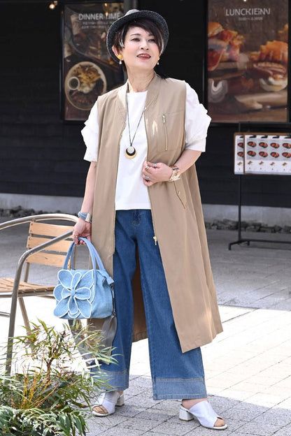 袖ボリュームカットソー＋ミリタリーロングフライトジャケット2点セットコーデ