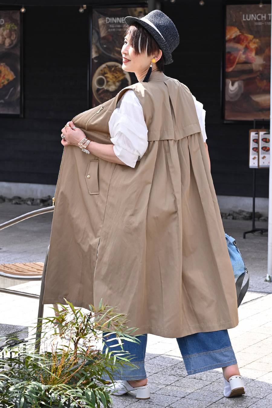 袖ボリュームカットソー＋ミリタリーロングフライトジャケット2点セットコーデ