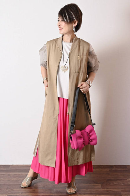 袖ボリュームカットソー＋ミリタリーロングフライトジャケット2点セットコーデ