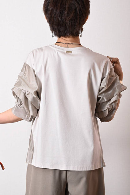 袖ボリュームカットソー＋ミリタリーロングフライトジャケット2点セットコーデ