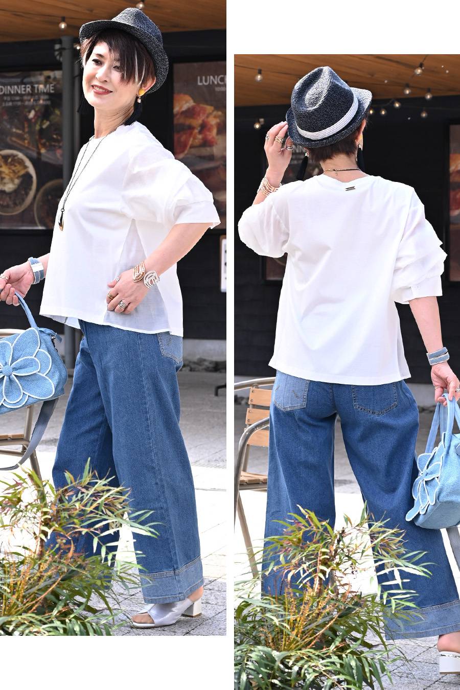 袖ボリュームカットソー＋ミリタリーロングフライトジャケット2点セットコーデ