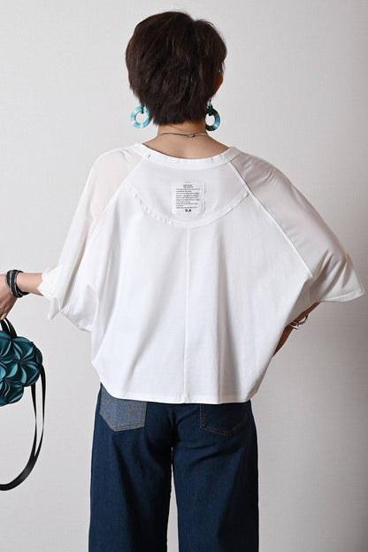 汗染み対策にも！シアー切替 ロゴプリント・ドルマンプルオーバー