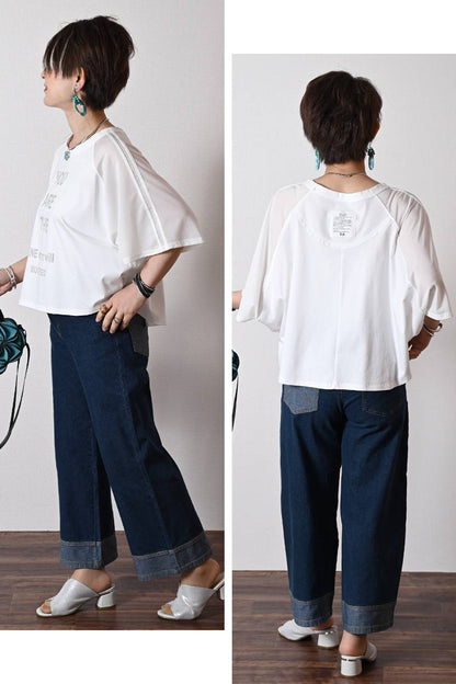 汗染み対策にも！シアー切替 ロゴプリント・ドルマンプルオーバー