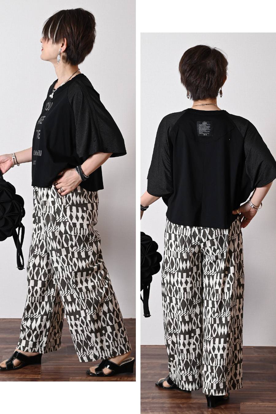 汗染み対策にも！シアー切替 ロゴプリント・ドルマンプルオーバー