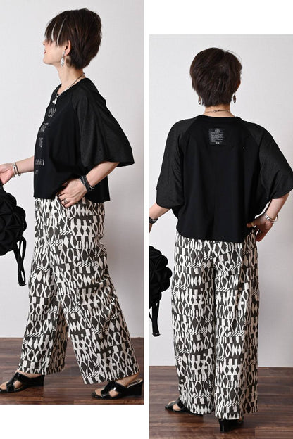 汗染み対策にも！シアー切替 ロゴプリント・ドルマンプルオーバー