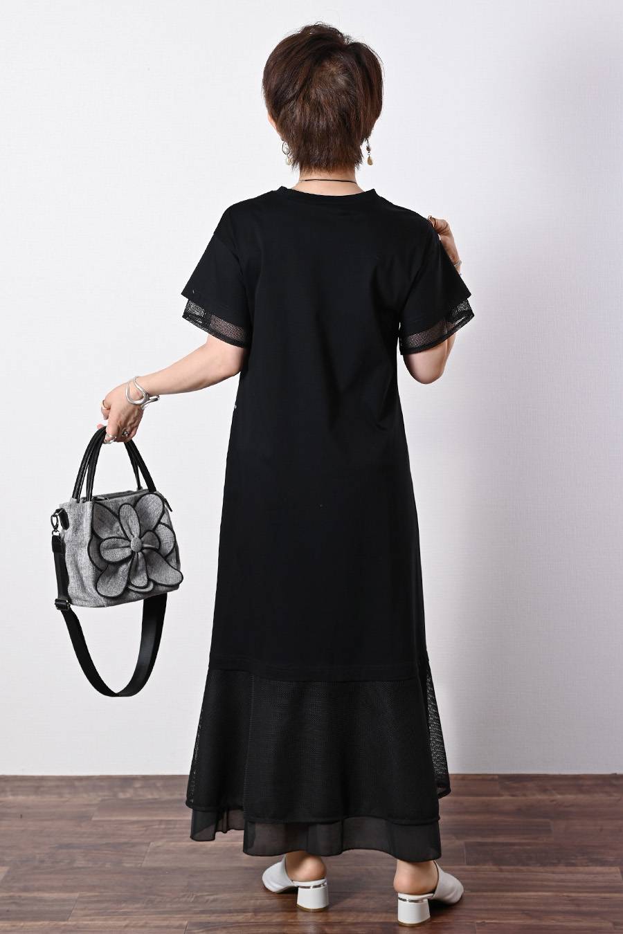 異素材の重なりで魅せるマーメイドライン！コットンロングワンピース