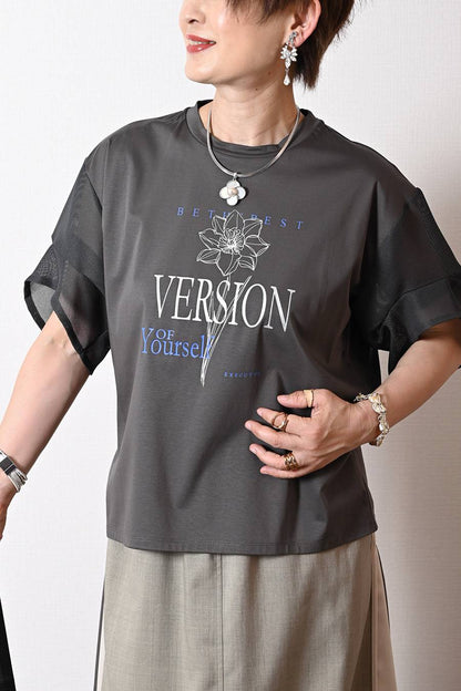 洗練された艶と清涼感！シルケットコットン メッシュスリーブ グラフィックTシャツ