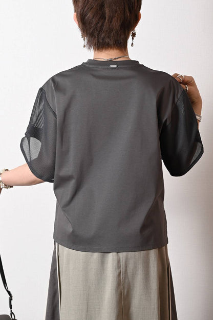 洗練された艶と清涼感！シルケットコットン メッシュスリーブ グラフィックTシャツ