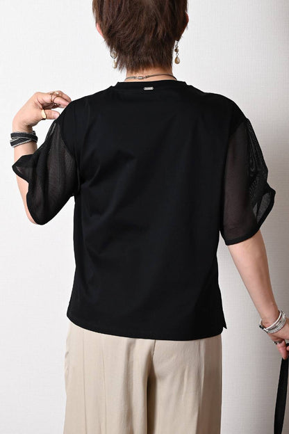 洗練された艶と清涼感！シルケットコットン メッシュスリーブ グラフィックTシャツ