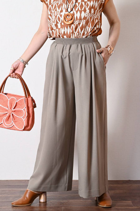 美シルエット至福の穿き心地！リブウエスト・ストレッチワイドパンツ