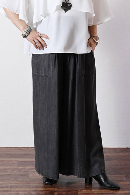 脚長高身長さん向けウエストゴム タックワイドデニムパンツ