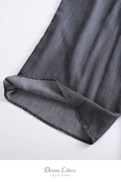 脚長高身長さん向けウエストゴム タックワイドデニムパンツ