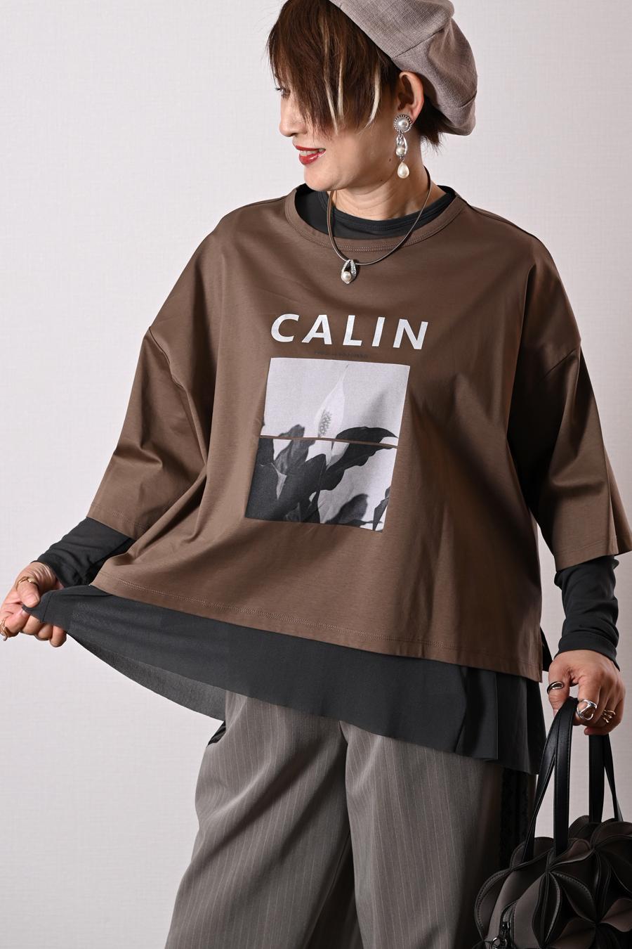 リラックスシルエット！フォトプリント ドロップショルダー七分袖カットソー