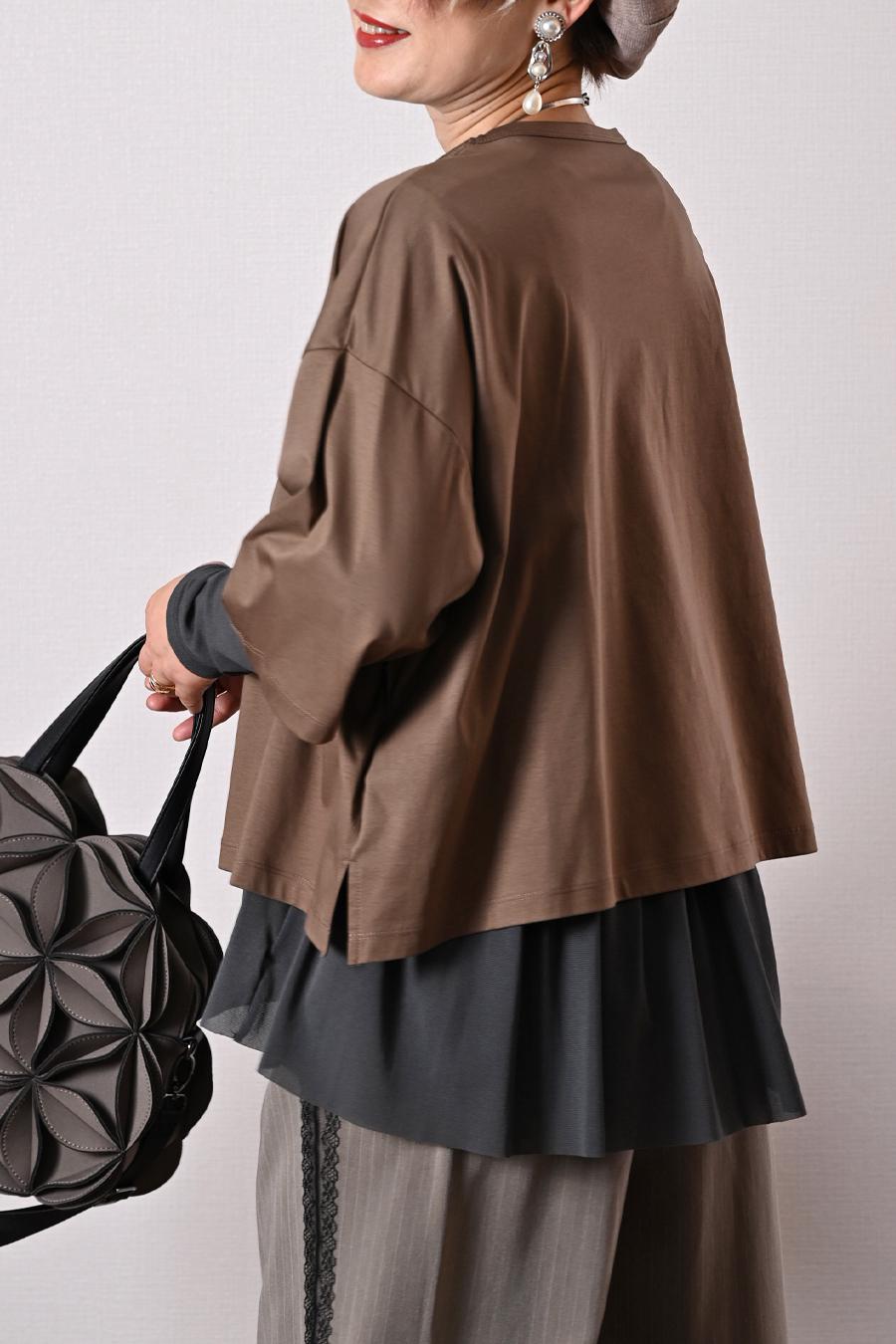 リラックスシルエット！フォトプリント ドロップショルダー七分袖カットソー
