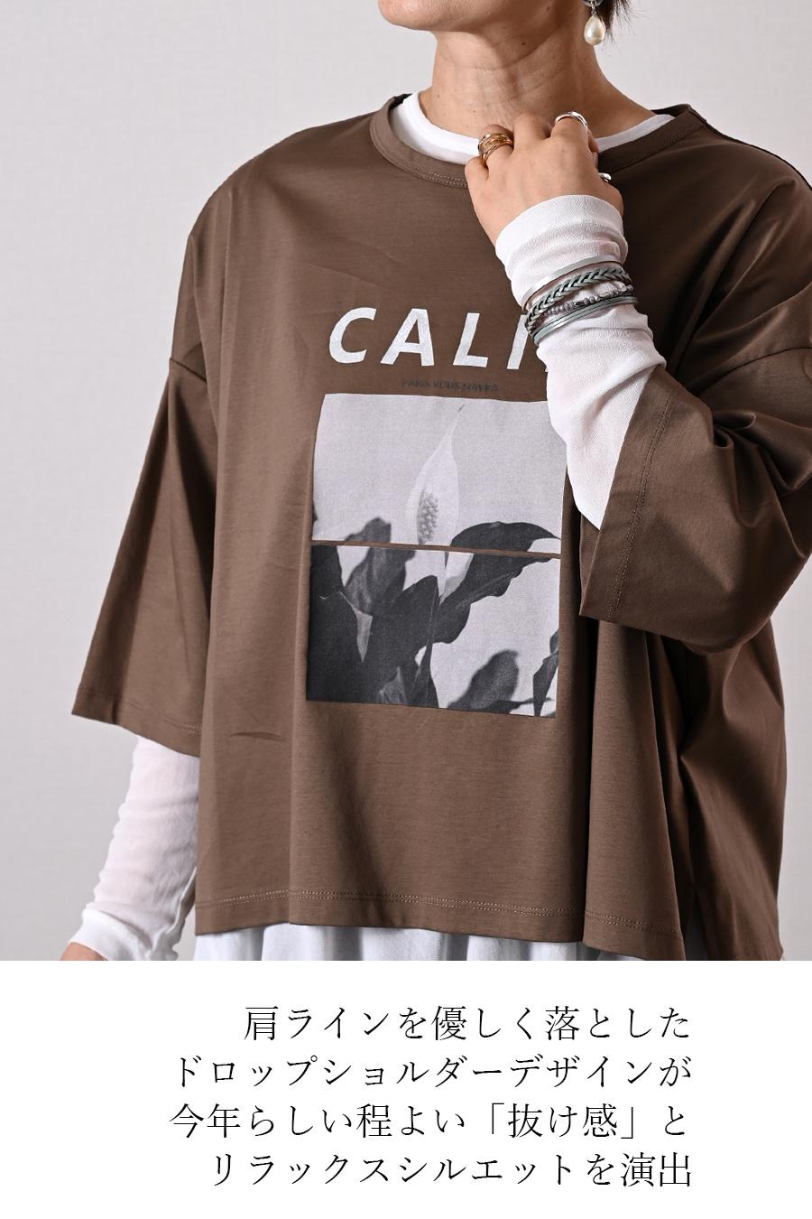 リラックスシルエット！フォトプリント ドロップショルダー七分袖カットソー