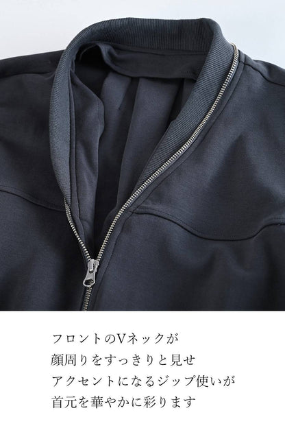 立体感バックスタイル！袖チュールタック＆ギャザーデザイン ジップブルゾン【10/11迄6,682円OFF】
