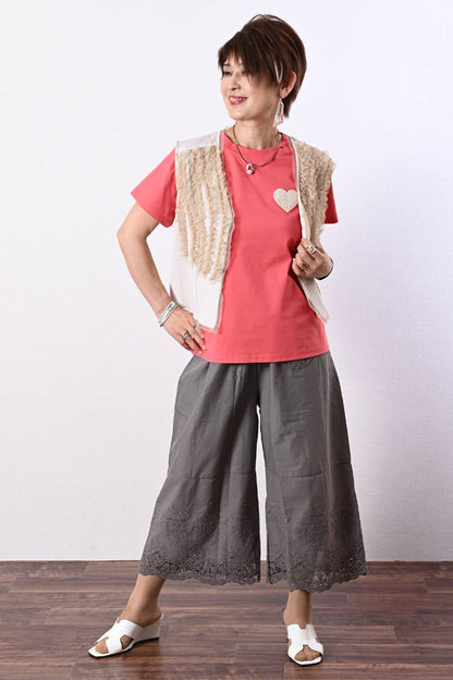 繊細刺繍で魅せる！大人の超軽薄コットンリラクシーペチパンツ