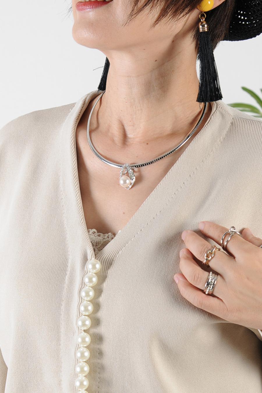 着脱簡単！マグネット留め具　パールラウンドネックレス