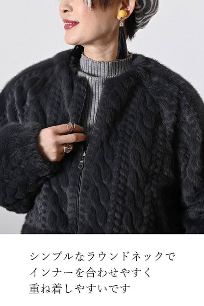 【Special Offer 40%OFF】柔らかな風合いにうっとり！ケーブル柄ラウンドネックファージャケット