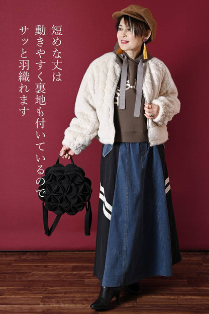 【Special Offer 40%OFF】柔らかな風合いにうっとり！ケーブル柄ラウンドネックファージャケット