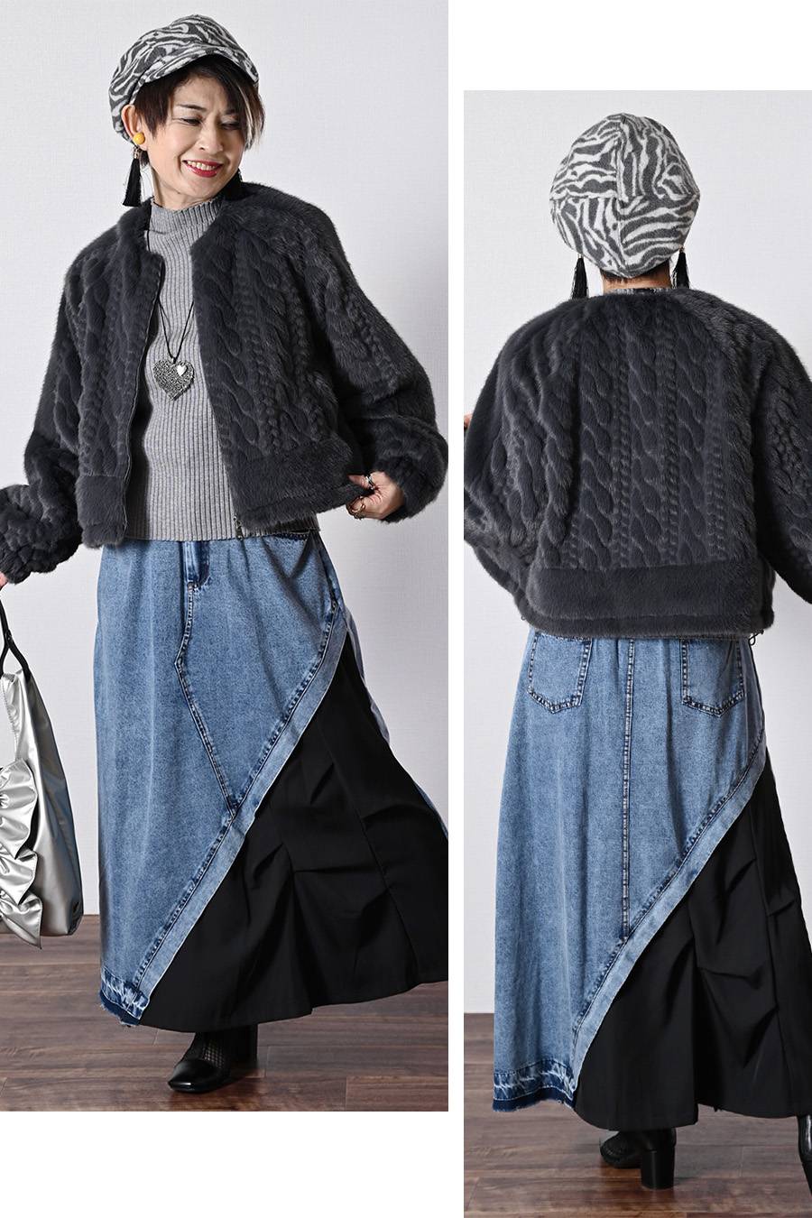 【Special Offer 40%OFF】柔らかな風合いにうっとり！ケーブル柄ラウンドネックファージャケット