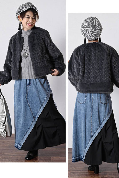 【Special Offer 40%OFF】柔らかな風合いにうっとり！ケーブル柄ラウンドネックファージャケット