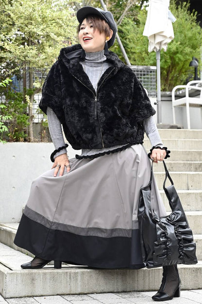 クラッシュファーフーデッド５分袖ジャケット