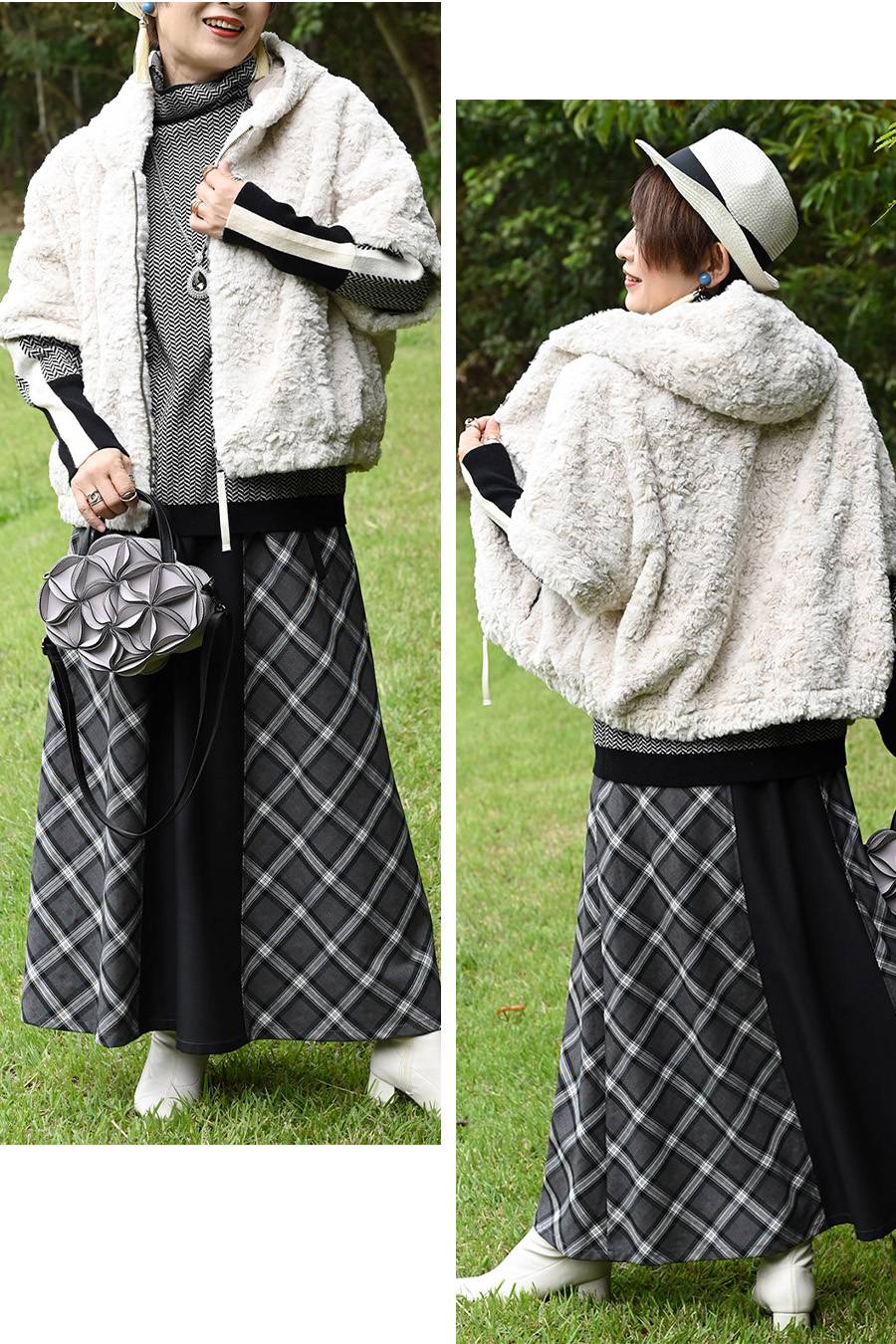 クラッシュファーフーデッド５分袖ジャケット