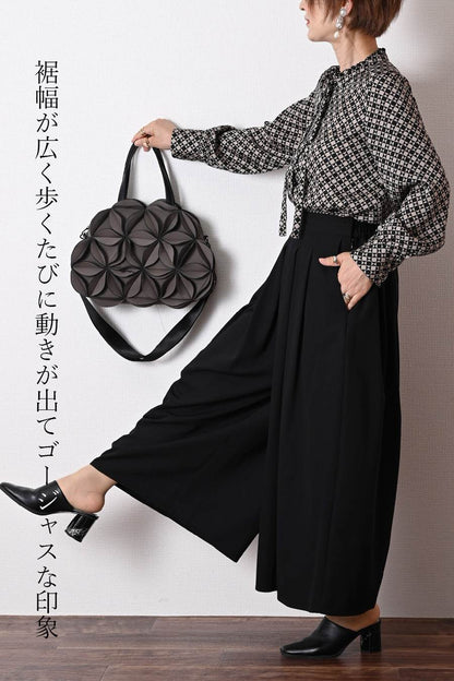 フリンジツィード ショートベスト＋超美ドレープ 微起毛ワイドガウチョパンツ２点セットコーデ