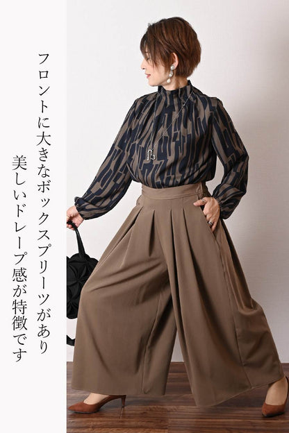 フリンジツィード ショートベスト＋超美ドレープ 微起毛ワイドガウチョパンツ２点セットコーデ