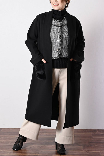 軽やかエコウール ファーポケットロングコート