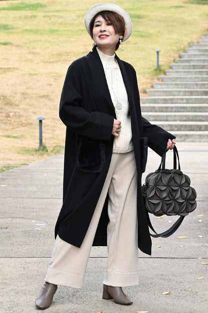 軽やかエコウール ファーポケットロングコート