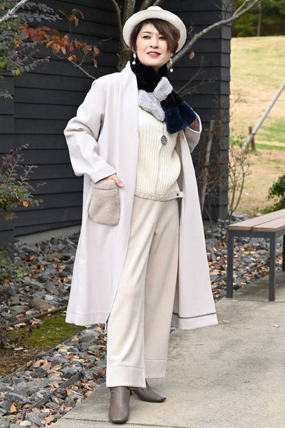 軽やかエコウール ファーポケットロングコート