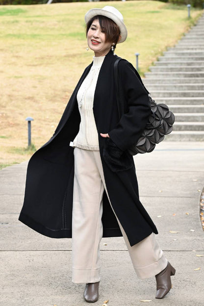 軽やかエコウール ファーポケットロングコート