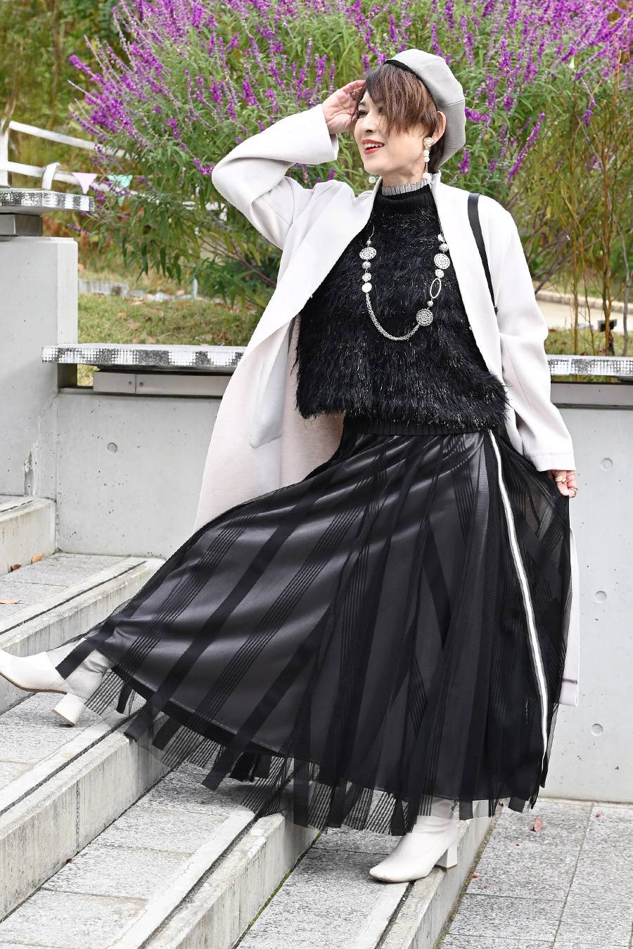 軽やかエコウール ファーポケットロングコート