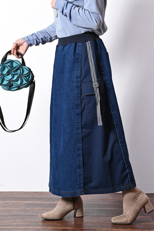 ウエストゆったり最大100㎝！サイドポケットデニムスカート