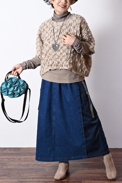 ウエストゆったり最大100㎝！サイドポケットデニムスカート