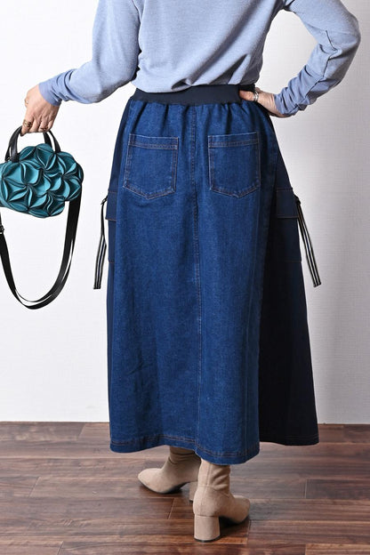 ウエストゆったり最大100㎝！サイドポケットデニムスカート