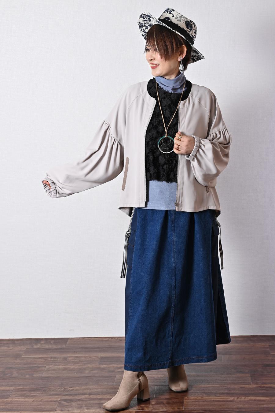 ウエストゆったり最大100㎝！サイドポケットデニムスカート