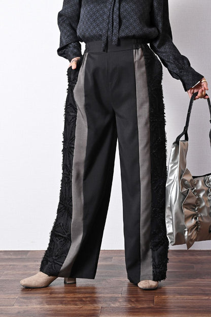 脚長さんにも！3素材切り替えセミワイドパンツ